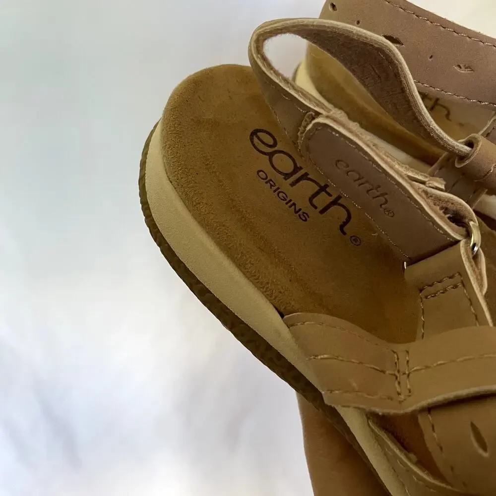 Earth Origins tan leather strappy flat sandals‎ summer comfortable women's 9M